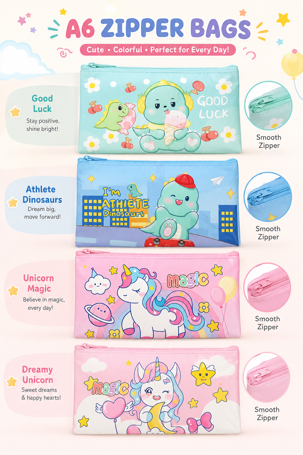 A6 Cartoon Zipper Pouch