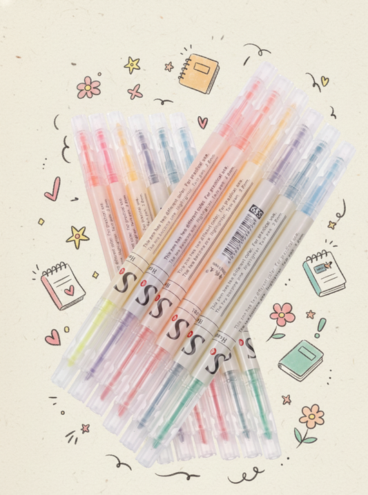 6 Pens, 12 Colors: Heart S.S. Dual-Tip Highlighter Efficiency Set