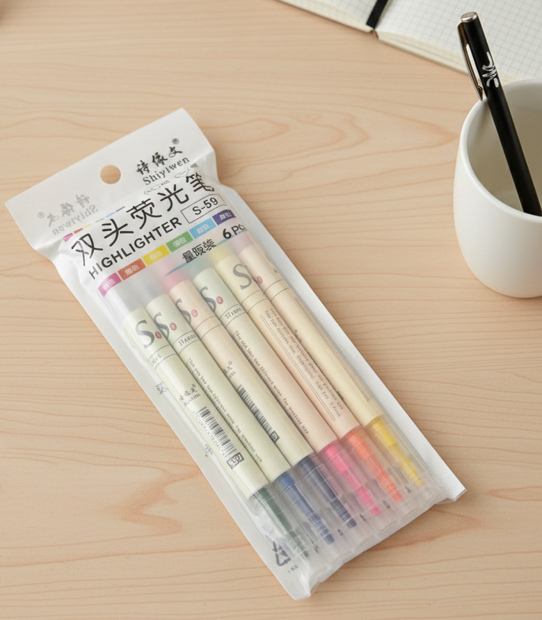 6 Pens, 12 Colors: Heart S.S. Dual-Tip Highlighter Efficiency Set